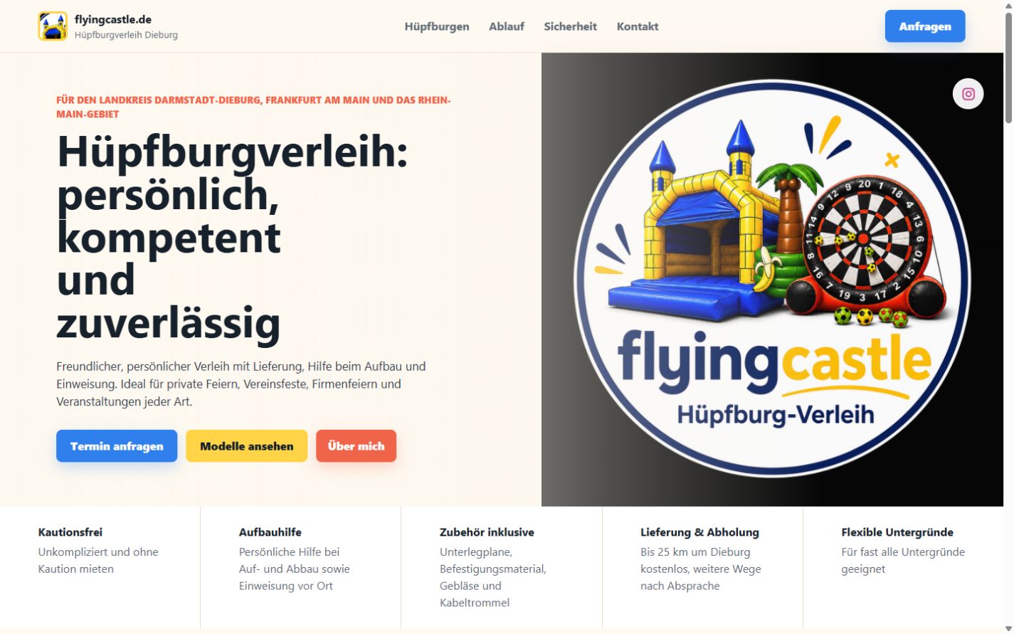 Flyingcastle Website in der Desktop-Ansicht